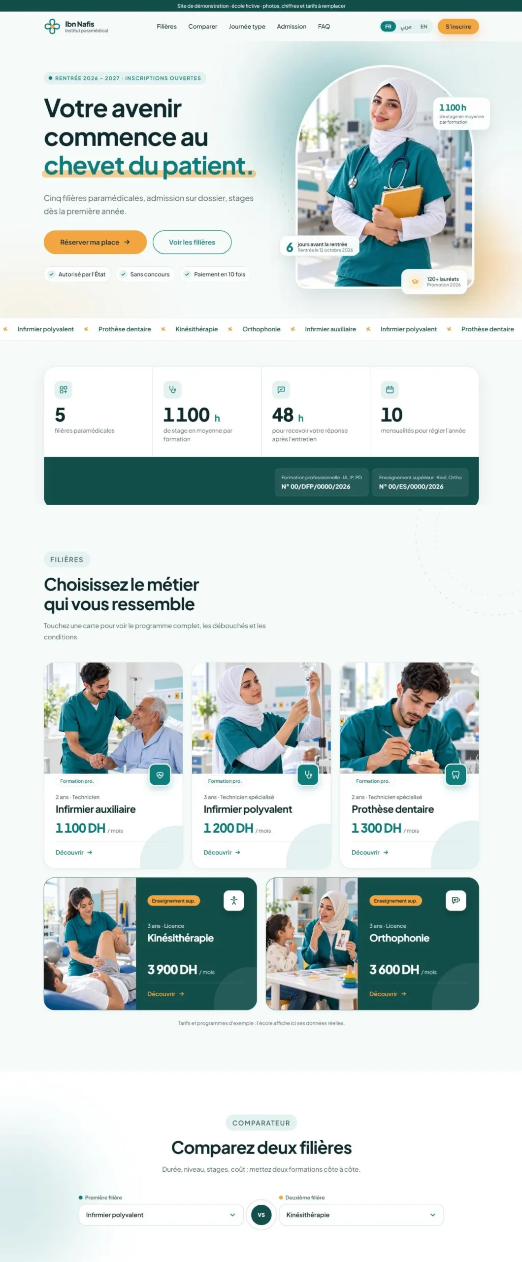 Site web de l'institut Ibn Nafis, exemple réalisé par Adai.ma